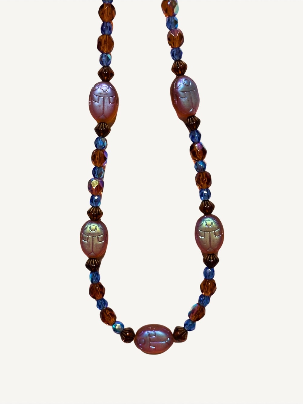Egyptian Revival Scarab Beaded Necklace Czech Antique